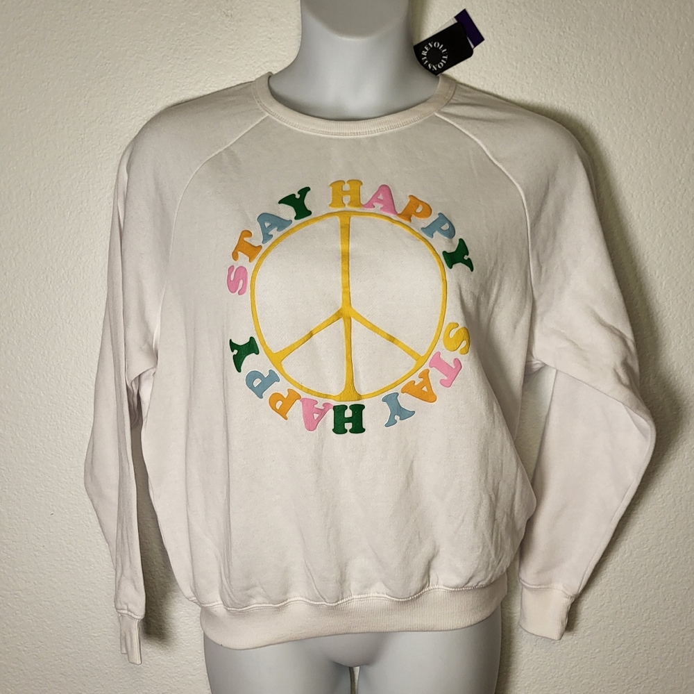 NWT 33 Revolutions "Stay Happy" Peace Symbol Crewneck Sweater size Large